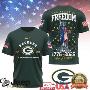 Green Bay Packers 250 Years of Freedom 1776 2026 Liberty T Shirt