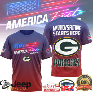Green Bay Packers America Fest 2025 Red White and Blue Ombre Tee