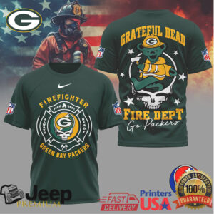 Green Bay Packers Fire Dept Grateful Dead Dancing Bear Firefighter Apparel Shirt
