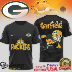 Green Bay Packers Garfield Cartoon NFL Jersey Style Tee