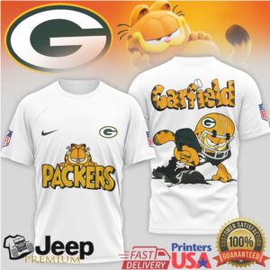 Green Bay Packers Garfield Cartoon NFL Jersey Style Tee