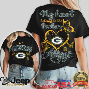 Green Bay Packers “My Heart Belongs To” Women's Heart & Butterfly Tee