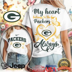 Green Bay Packers “My Heart Belongs To” Women's Heart & Butterfly Tee