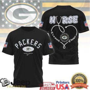 Green Bay Packers Nurse Appreciation “Work of Heart” Stethoscope T Shirt