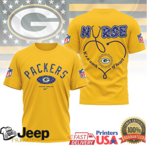 Green Bay Packers Nurse Appreciation “Work of Heart” Stethoscope T Shirt
