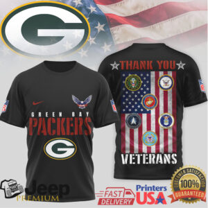 Green Bay Packers Thank You Veterans Military Appreciation Black T Shirt