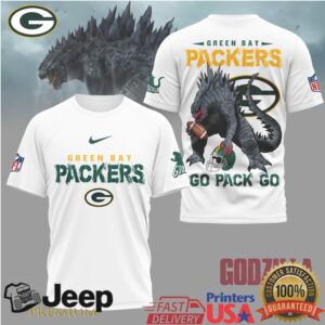 Green Bay Packers x Godzilla White Performance T Shirt King of the North Graphic