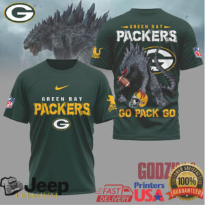 Green Bay Packers x Godzilla White Performance T Shirt King of the North Graphic
