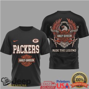 Green Bay Packers x Harley Davidson Ride The Legend Black T Shirt