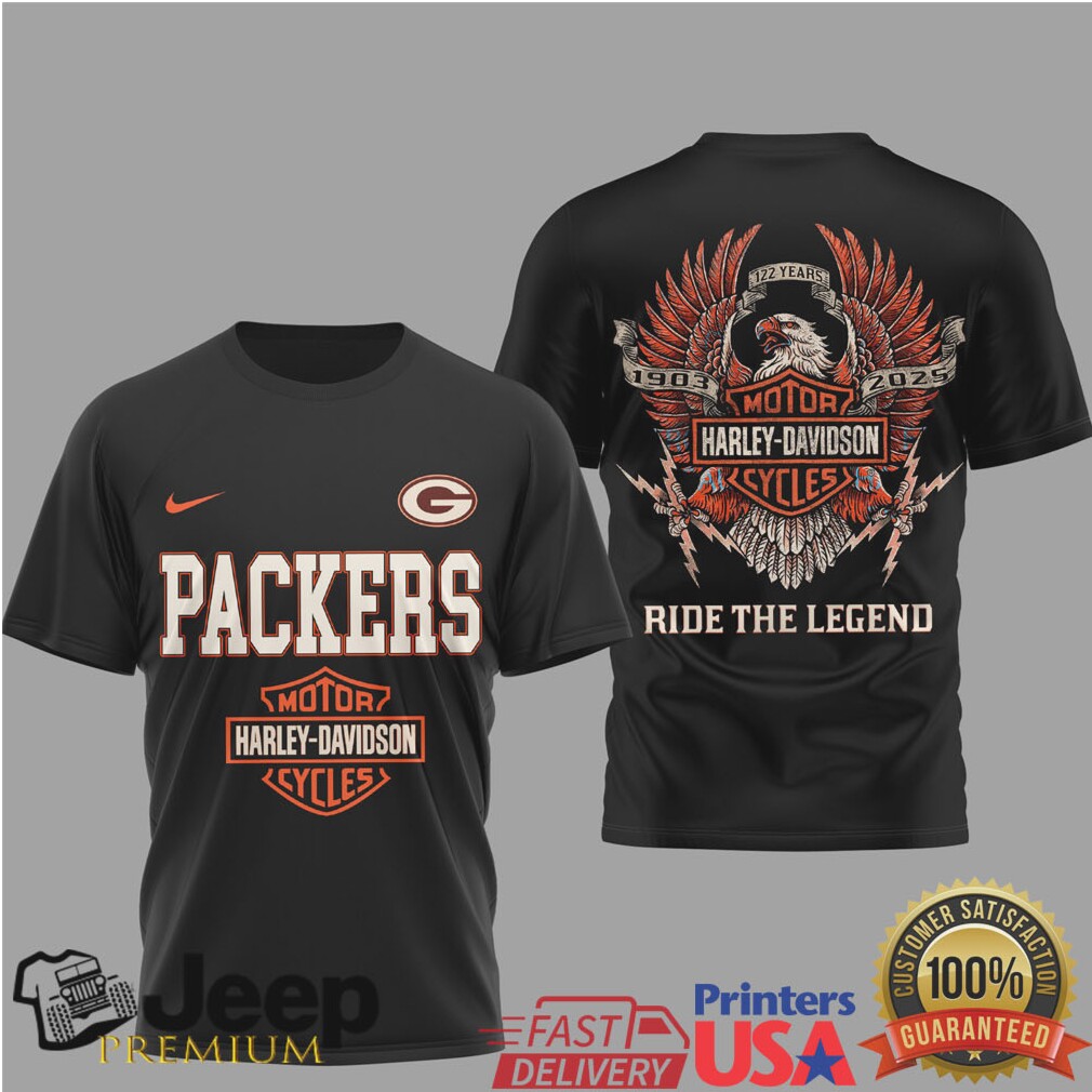 Green Bay Packers x Harley Davidson Ride The Legend Black T Shirt Green Bay Packers x Harley Davidson Ride The Legend Black T Shirt