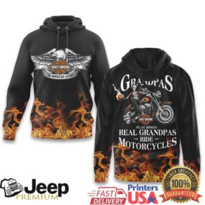 Harley Davidson Real Grandpas Ride Motorcycles Flame Graphic Shirt
