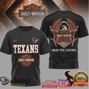 Houston Texans x Harley Davidson Ride The Legend Black T Shirt