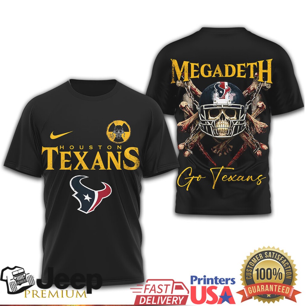 Houston Texans x Megadeth Rock & Roll Skull Graphic T Shirt Houston Texans x Megadeth Rock & Roll Skull Graphic T Shirt