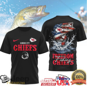 Kansas City Chiefs Freedom Fishing Bass Fish American Flag Tee