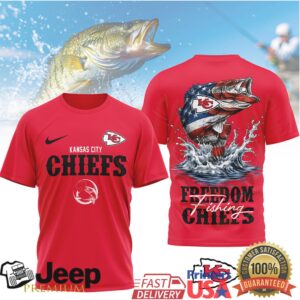 Kansas City Chiefs Freedom Fishing Bass Fish American Flag Tee