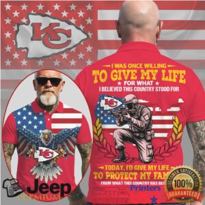 Kansas City Chiefs Patriotic Soldier “Protect My Family” USA Flag Polo Shirt