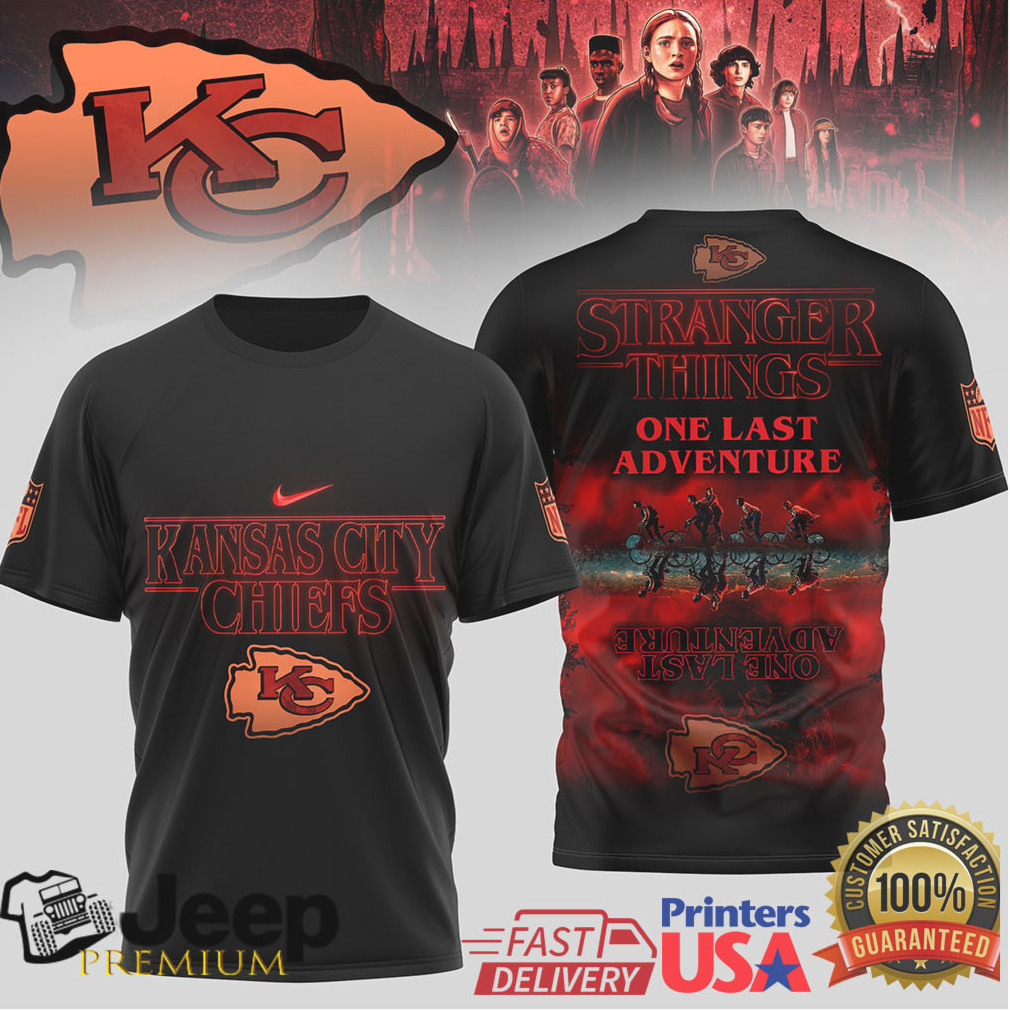Kansas City Chiefs x Stranger Things “One Last Adventure” Black T Shirt Kansas City Chiefs x Stranger Things “One Last Adventure” Black T Shirt