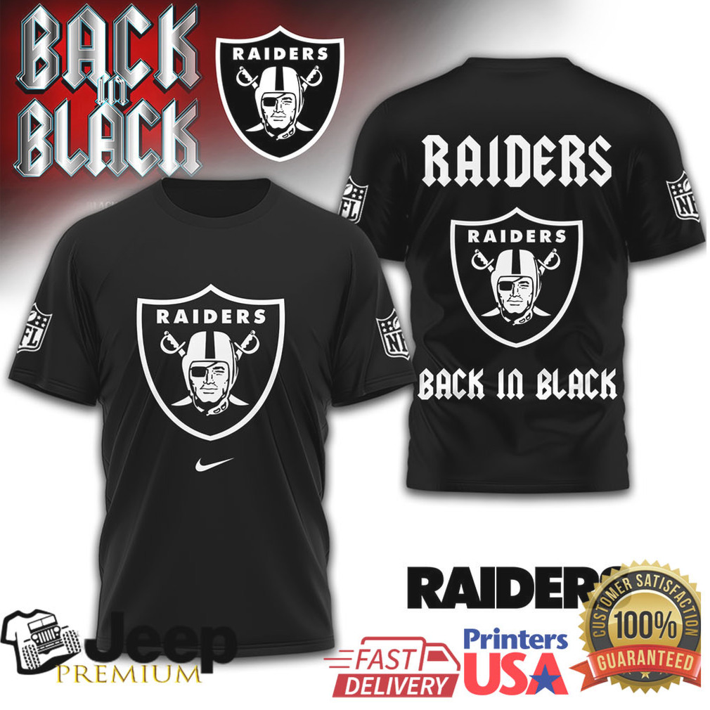 Las Vegas Raiders Back in Black NFL Shield Graphic Tee Las Vegas Raiders Back in Black NFL Shield Graphic Tee