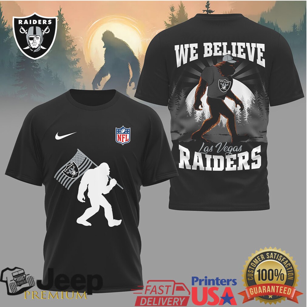 Las Vegas Raiders Bigfoot We Believe NFL Graphic T Shirt Las Vegas Raiders Bigfoot We Believe NFL Graphic T Shirt