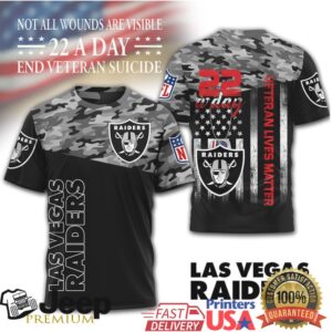 Las Vegas Raiders NFL Veteran Awareness Camo Shirt End Veteran Suicide 22 A Day