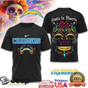 Los Angeles Chargers Dia de los Muertos Sugar Skull Tee Hasta La Muerte NFL Shirt
