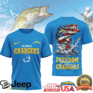 Los Angeles Chargers Freedom Fishing Bass American Flag NFL T Shirt