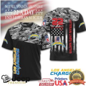 Los Angeles Chargers NFL Veteran Awareness Tee 22 A Day Camo Shirt