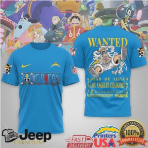 Los Angeles Chargers x One Piece Anime Wanted Poster 3D Printed Graphic Tee