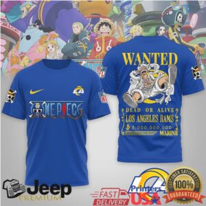 Los Angeles Rams x One Piece Anime Wanted Poster 3D Printed Graphic T Shirt