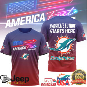 Miami Dolphins America Fest 2025 Patriotic Gradient NFL T Shirt