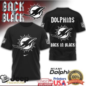 Miami Dolphins “Back in Black” Gothic Style Black T Shirt Miami Dolphins “Back in Black” Gothic Style Black T Shirt