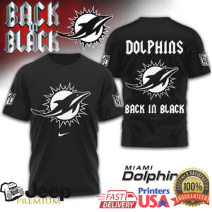 Miami Dolphins “Back in Black” Gothic Style Black T Shirt