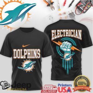 Miami Dolphins Electrician T Shirt Aqua & Orange Power Graphic Tee Miami Dolphins Electrician T Shirt Aqua & Orange Power Graphic Tee