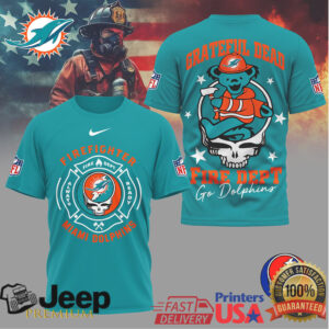 Miami Dolphins Fire Dept Grateful Dead Stealie Firefighter Graphic T Shirt