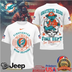 Miami Dolphins Fire Dept Grateful Dead Stealie Firefighter Graphic T Shirt