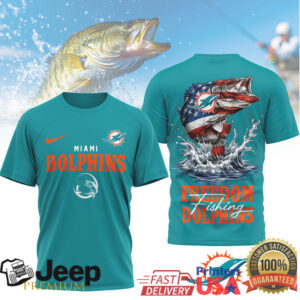 Miami Dolphins Freedom Fishing Bass American Flag NFL T Shirt
