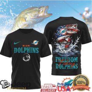 Miami Dolphins Freedom Fishing Bass American Flag NFL T Shirt