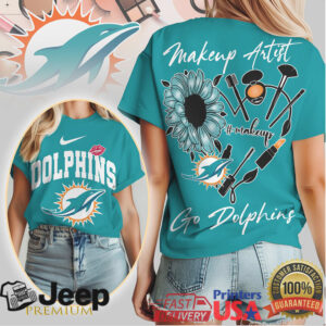 Miami Dolphins Makeup Artist Floral Sunflower Women's Graphic T Shirt