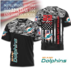 Miami Dolphins NFL Veteran Awareness Camo Shirt End Veteran Suicide 22 A Day