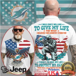 Miami Dolphins Patriotic Soldier “Protect My Family” American Flag Polo Shirt