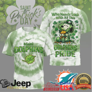 Miami Dolphins St. Patrick's Day Snoopy “Who Needs Luck” T Shirt