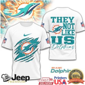 Miami Dolphins “They Not Like Us” Teal Ripped Logo T Shirt Miami Dolphins “They Not Like Us” Teal Ripped Logo T Shirt