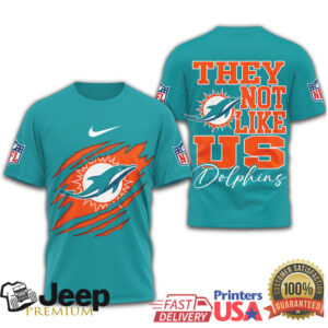 Miami Dolphins “They Not Like Us” Teal Ripped Logo T Shirt
