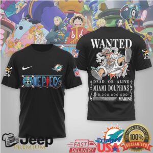 Miami Dolphins x One Piece Anime Wanted Poster 3D Printed Graphic T Shirt