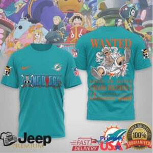 Miami Dolphins x One Piece Anime Wanted Poster 3D Printed Graphic T Shirt
