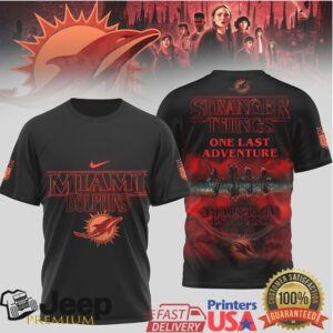 Miami Dolphins x Stranger Things “One Last Adventure” Black T Shirt Miami Dolphins x Stranger Things “One Last Adventure” Black T Shirt