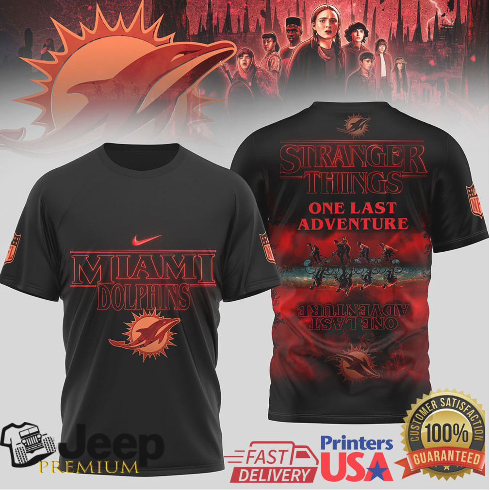 Miami Dolphins x Stranger Things “One Last Adventure” Black T Shirt Miami Dolphins x Stranger Things “One Last Adventure” Black T Shirt