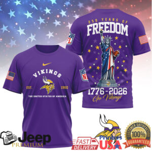 Minnesota Vikings 250 Years of Freedom 1776 2026 Liberty T Shirt