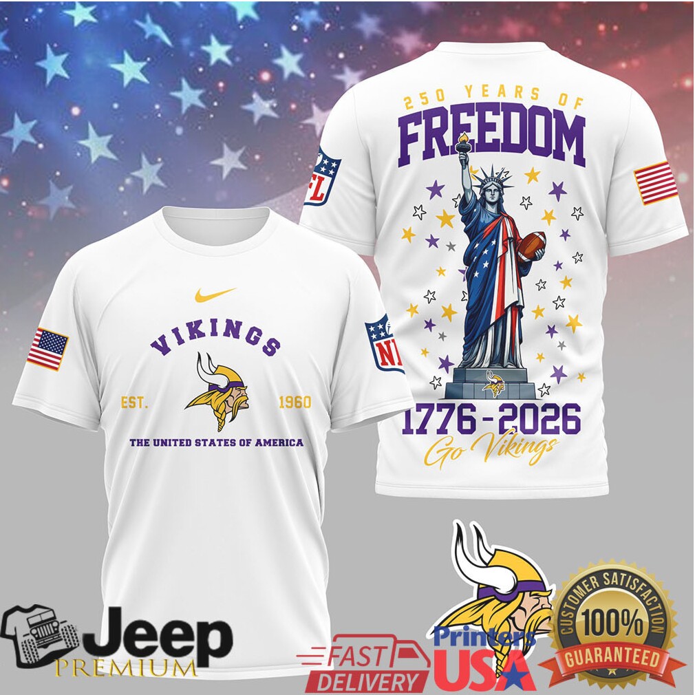 Minnesota Vikings 250 Years of Freedom 1776 2026 Liberty T Shirt Minnesota Vikings 250 Years of Freedom 1776 2026 Liberty T Shirt