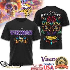 Minnesota Vikings Day of the Dead Sugar Skull T Shirt Hasta La Muerte NFL Gear